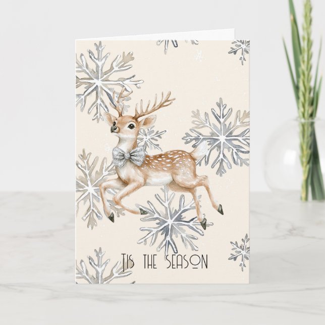 Carte Chic Rustique Crème de Noël Deer Snowflakes (Devant)