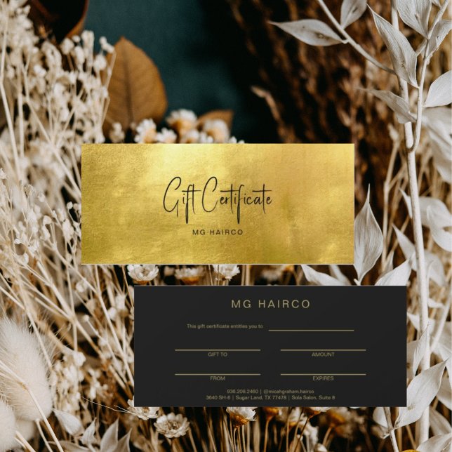 Carte Chic Salon Gold & Black Cadeau Certificat (Créateur téléchargé)