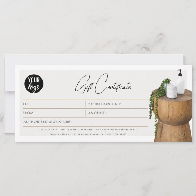 Carte Chic Script Business Logo Certificat cadeau bon (Devant)