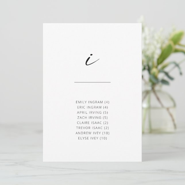 Carte Chic + Simple Script Moderne Siège Alphabétique I (Debout devant)