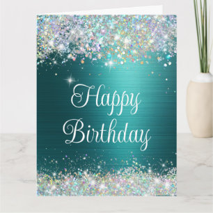 Carte Chic Turquoise Holographique Faux Parties scintill