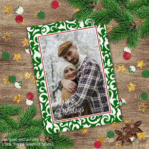 Carte Chic Vert foncé blanc Damas Floral Art Motif