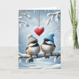 Carte Chickadee de Noël Au Coeur Rouge