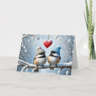 Carte Chickadee de Noël Au Coeur Rouge