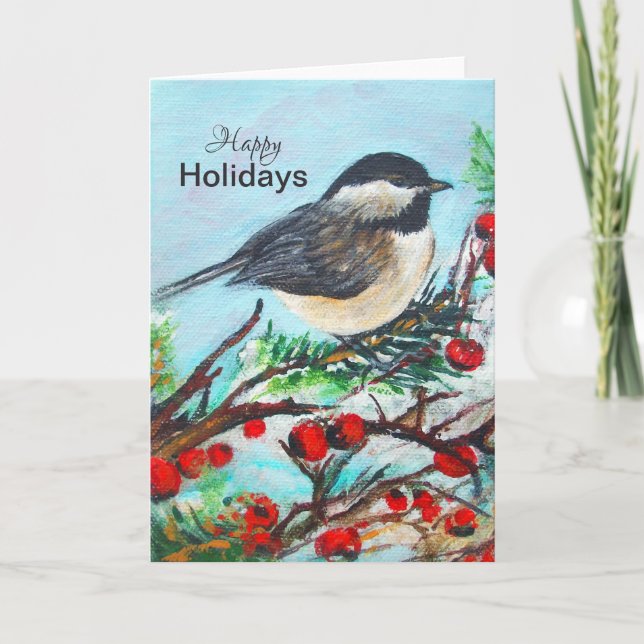 Carte Chickadee Winter Happy Holidays Card (Devant)