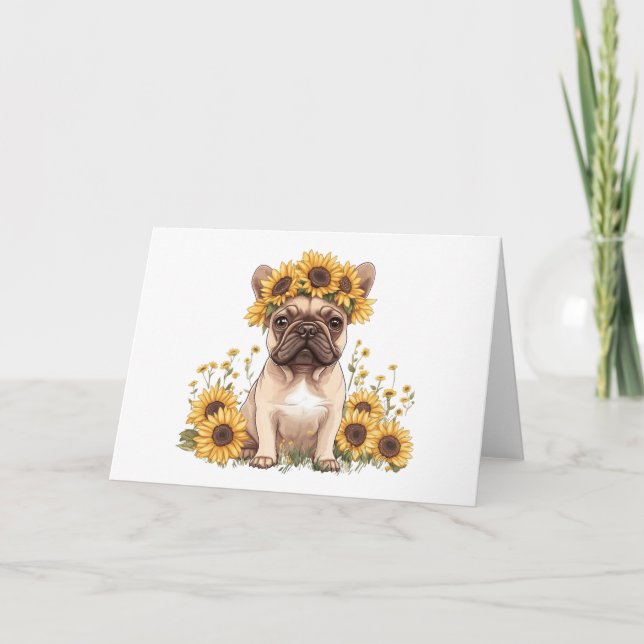 Carte Chien À Balle Français Entouré De Tournesols (Devant)