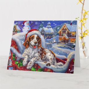 Carte Chien à couture anglais en neige dorée Noël
