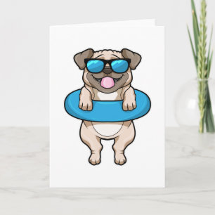 Carte Chien à la natation avec anneau de natation et lun