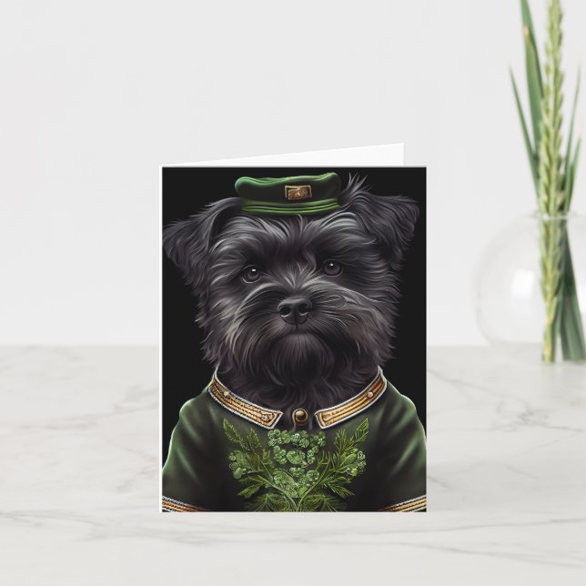 Carte Chien Affenpinscher en robe de la Saint-Patrick (Devant)
