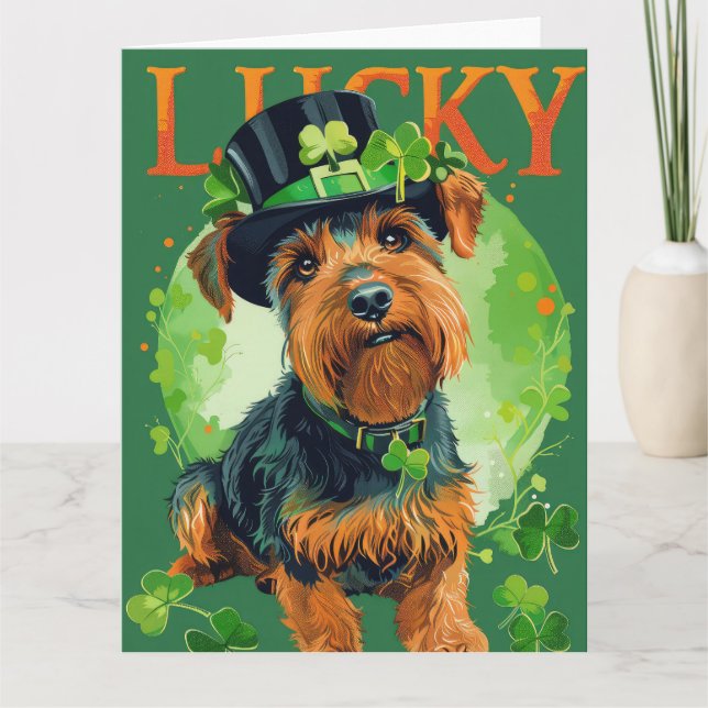 Carte Chien Airedale fête de la Saint-Patrick (Devant)