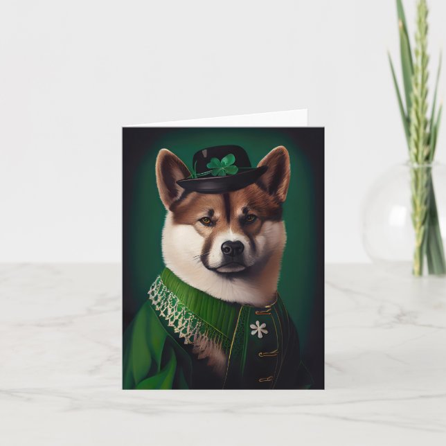 Carte chien akita en tenue de la Saint-Patrick (Devant)