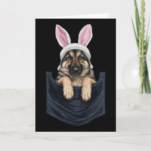 Carte Chien allemand mignon chapeau de lapin dans la poc