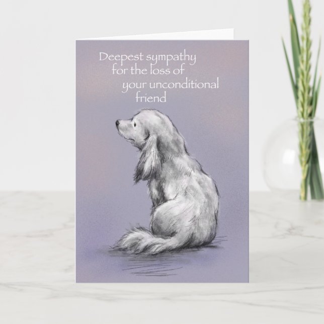 Carte Chien assis sur son dos, Désolé pour votre perte (Devant)