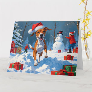 Carte Chien Basenji Jouant dans la Scène hivernale de Ne
