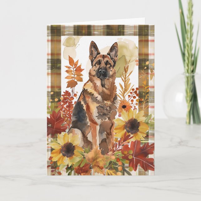 Carte Chien berger allemand automne Thanksgiving (Devant)