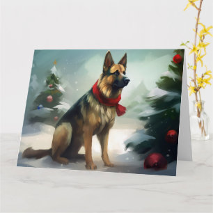 Carte Chien berger allemand en Noël de neige