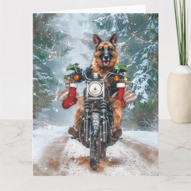 Carte Chien berger allemand équitation moto Noël (Devant)