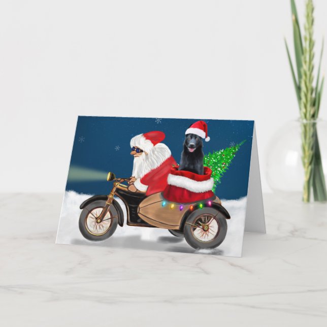 Carte Chien berger allemand noir Noël Père Noël   (Devant)
