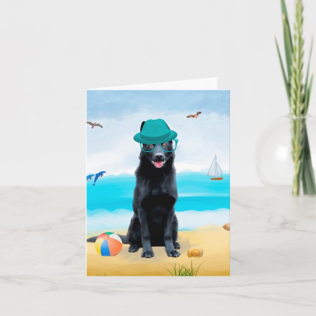 Carte Chien berger allemand noir sur la plage (Devant)