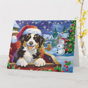 Carte Chien berger australien à Sleigh neige Noël