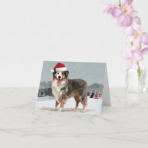 Carte Chien berger australien en Noël de neige