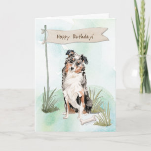 Carte Chien Berger Australien sous un panneau d'annivers