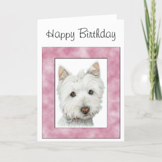 Carte Chien blanc mignon dans l'art du cadre rose