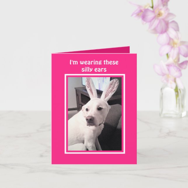 Carte Chien blanc mignon portant des oreilles de lapin d (Orchidée)