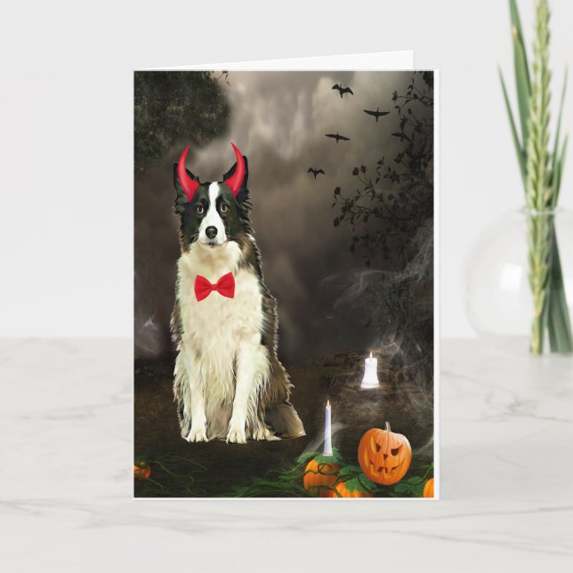 Carte Chien Border Collie en costume d'Halloween  (Devant)