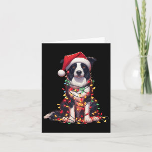 Carte Chien Border Collie Lumières de Noël Chapeau de Pè