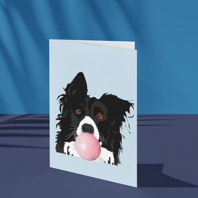 Carte Chien Border Collie soufflant du chewing-gum (Créateur téléchargé)