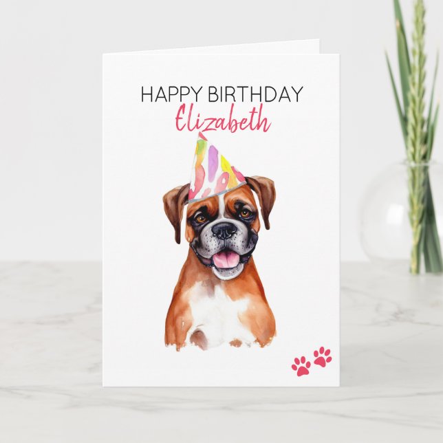 Carte Chien Boxer Joyeux Anniversaire Personnalisé  (Devant)