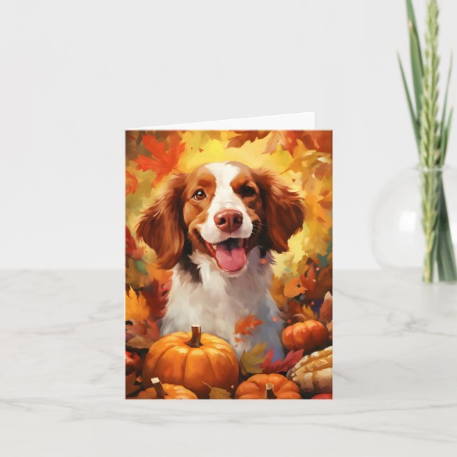 Carte Chien breton Automne Thanksgiving (Devant)