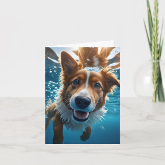 Carte Chien Brun et Blanc Mignon qui Nage sous l'Eau Toi