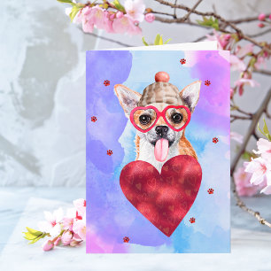 Carte Chien-cadeau de la Saint Valentin bleu pourpre Chi