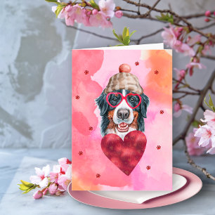Carte Chien cadeau de la Saint Valentin de Bernese rose