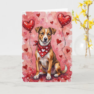 Carte Chien Canaan Saint-Valentin Assis avec des Cœurs R