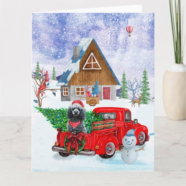 Carte Chien caniche dans un camion de livraison de Noël  (Devant)