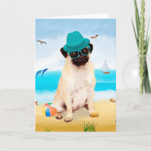 Carte Chien carlin sur la plage
