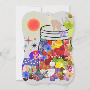 Carte chien, chat, fruits et fleurs