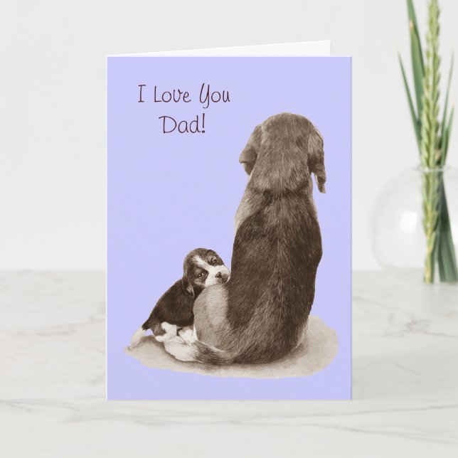 Carte Chien chiot beagle mignon avec vers pour papa (Devant)