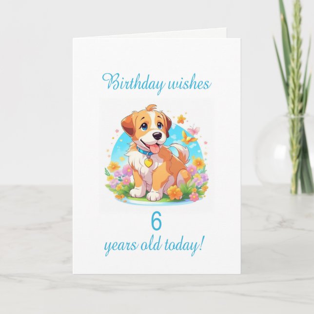 Carte Chien chiot de 6e anniversaire (Devant)