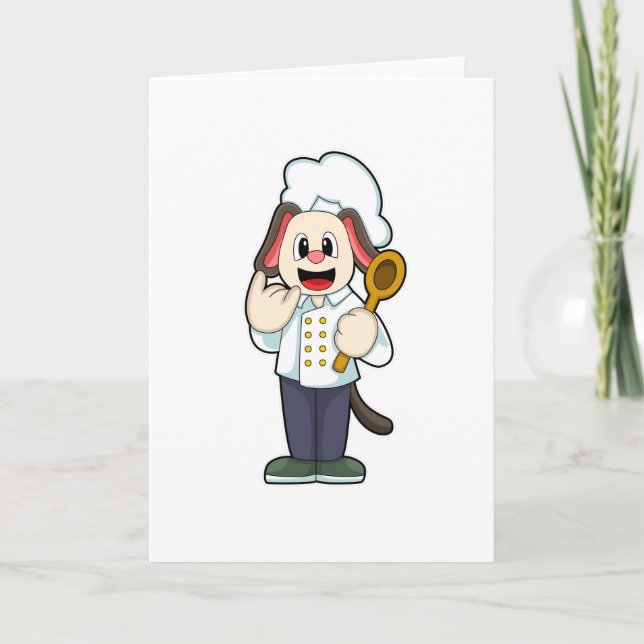 Carte Chien comme cuisinier avec cuillère en bois et tab (Devant)