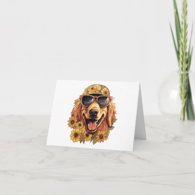 Carte Chien cool avec Casquette et Fleurs Blank Greeting (Devant)