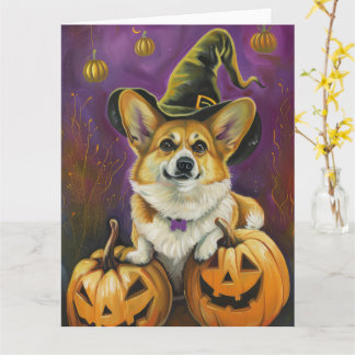 Carte Chien Corgi Fantomatique Sorcière d'Halloween Citr