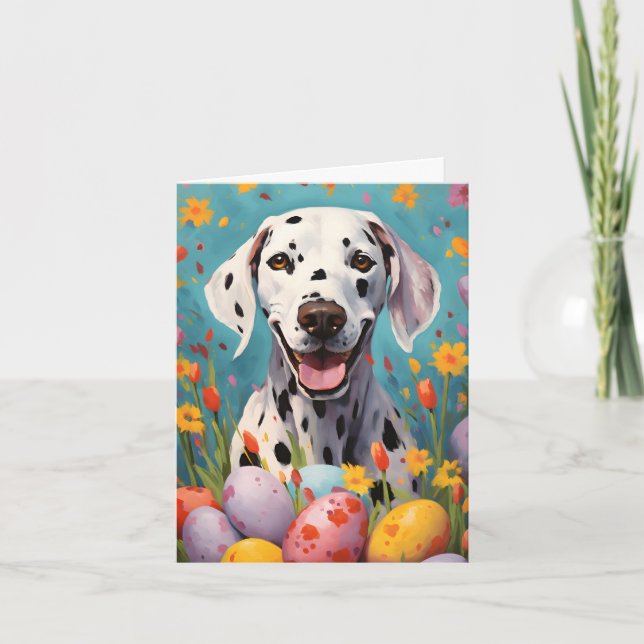 Carte Chien dalmate Joyeux Pâques (Devant)