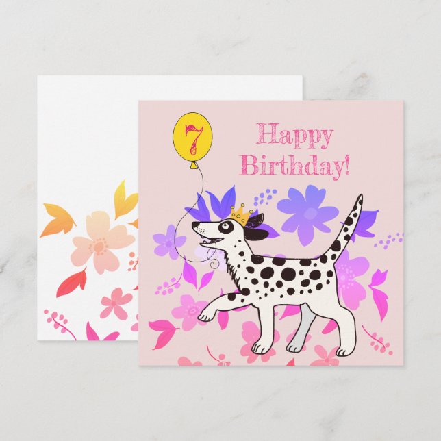 Carte Chien dalmate souhaite bon septième anniversaire! (Devant / Derrière)