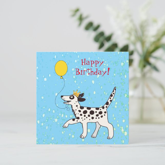 Carte Chien dalmate souhaite un joyeux anniversaire (Debout devant)