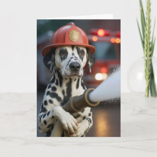 Carte Chien Dalmatien à la retraite tenant un tuyau d'in
