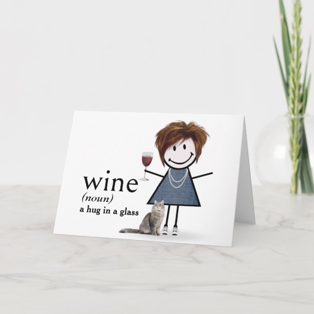 Carte Chien D'Anniversaire Fille Avec Vin Et Chat (Devant)